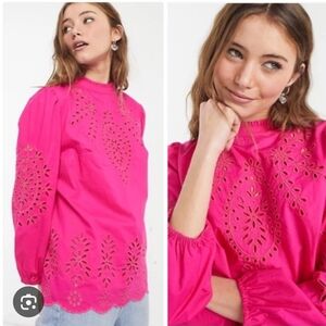 JCREW Mockneck Cotton Poplin Embroidered Eyelet Blouse Top Size S